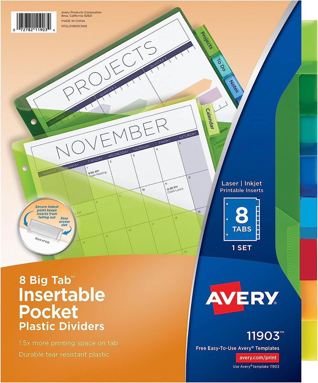 Dividers for 3 Ring Binders, 8-Tab Binder Dividers, Plastic Binder Dividers with Pockets, Insertable Big Tabs, Multicolor, Works with Sheet Protectors, 24 Sets (11903)